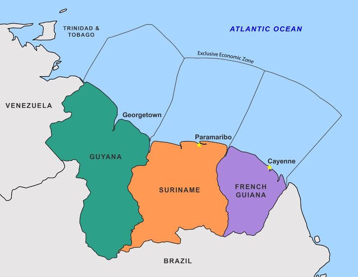 Carte politique de la Guyane fran&ccedil;aise et de sa Zone &Eacute;conomique Exclusive